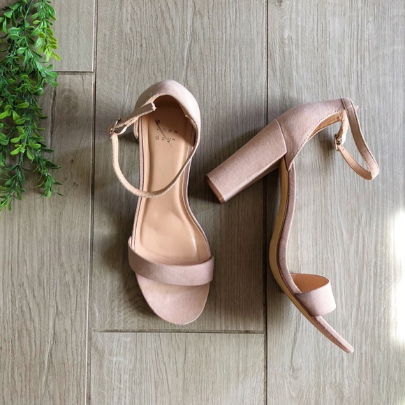 Beige High Strap Block Heels - Picture 1 of 9